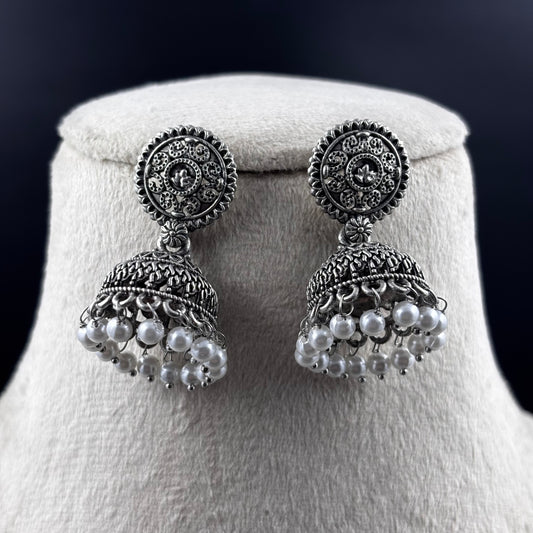 Oxidised Silver Plated Traditional Jhumka Earrings For Women & Girls