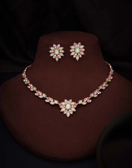 Light Green Rose Gold Choker Necklace Set