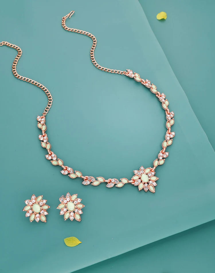 Light Green Rose Gold Choker Necklace Set