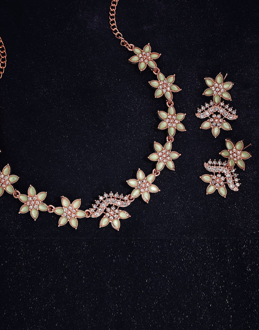 Green Rose Gold Choker Necklace Set