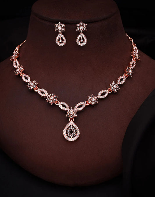 Grey Rose Gold Choker Necklace Set