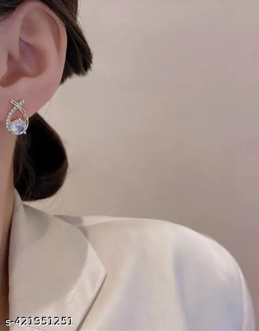 Gold-Pleated Contemporary Studs Earrings