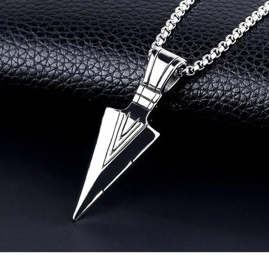 Arrowhead Pendant Necklace Cool Stainless Steel Spear Point Jewelry for Men Pharaoh's Spear Arrow Titanium Steel Necklace Unique Rock Hip Hop Spear Point Arrowhead Pendant Necklace Trendy Domineering