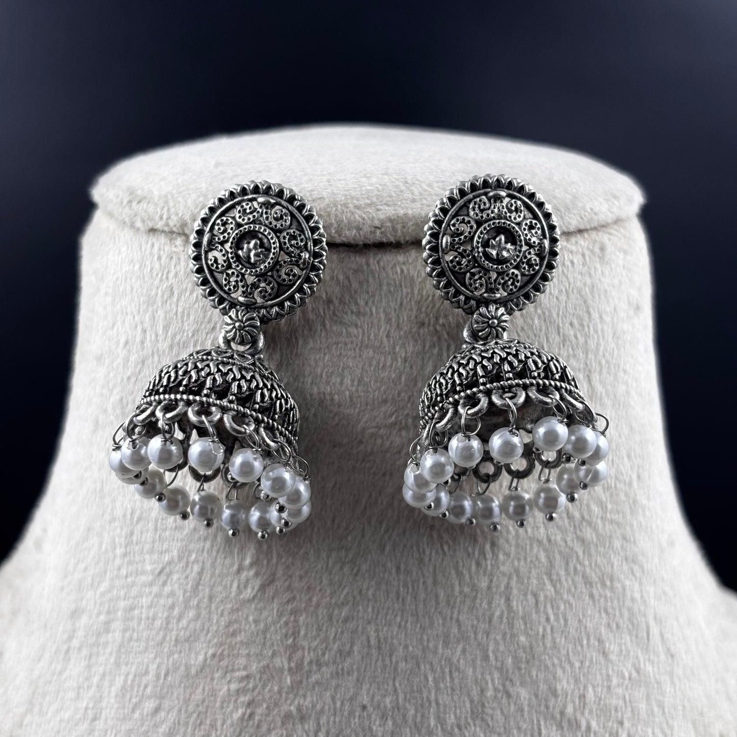 Oxidised Silver Plated Traditional Jhumka Earrings For Women & Girls