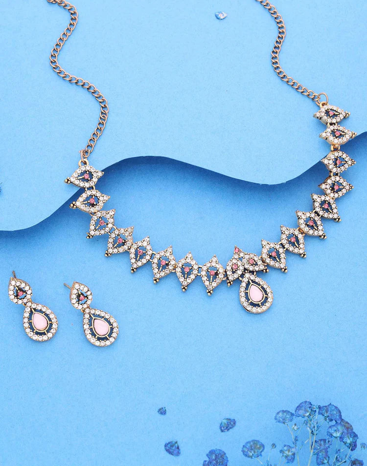 Baby Pink Gold Choker Necklace Set