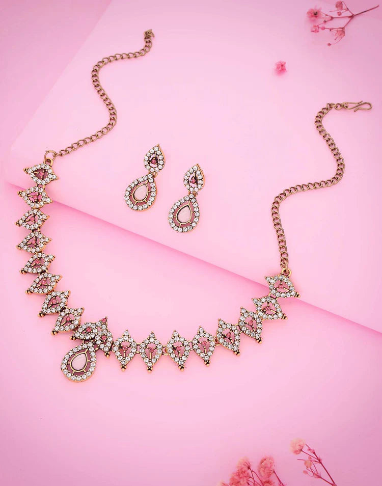 Baby Pink Gold Choker Necklace Set