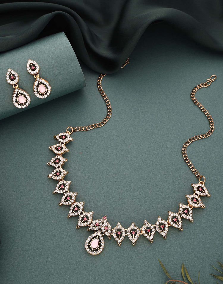 Baby Pink Gold Choker Necklace Set