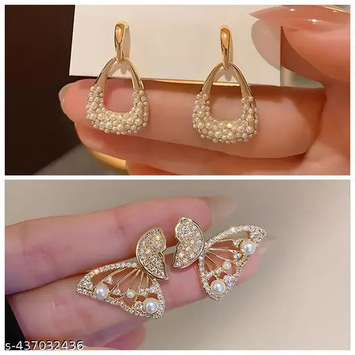 Black Ribbon With Heart Cute Earring Combo Pack For Women