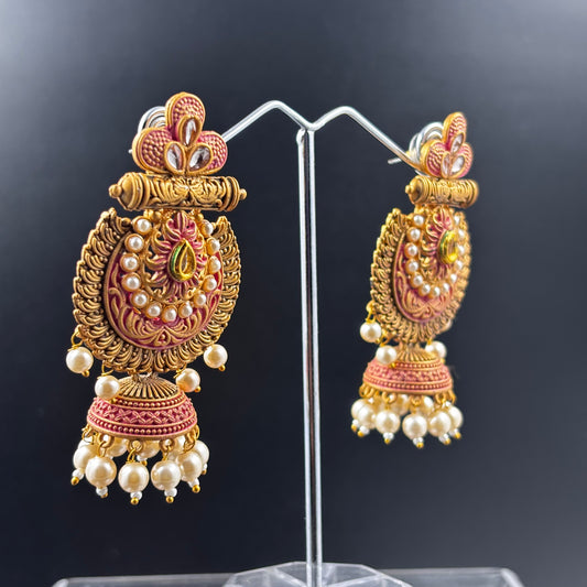Traditional Designer Meenakari Antique Beads Alloy Jhumki Earring