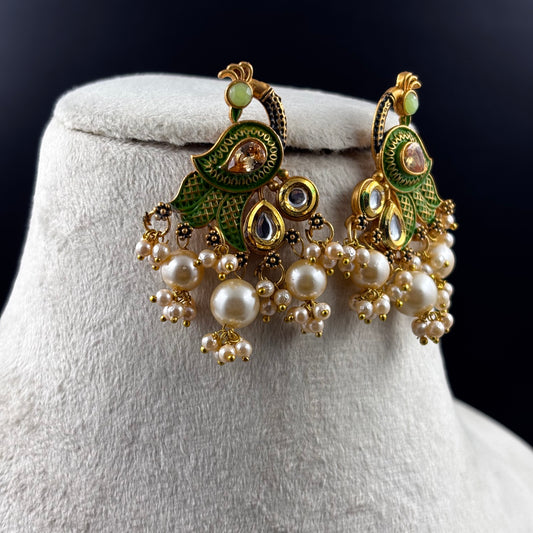 Gold Plated Peacock Dangler Earrings