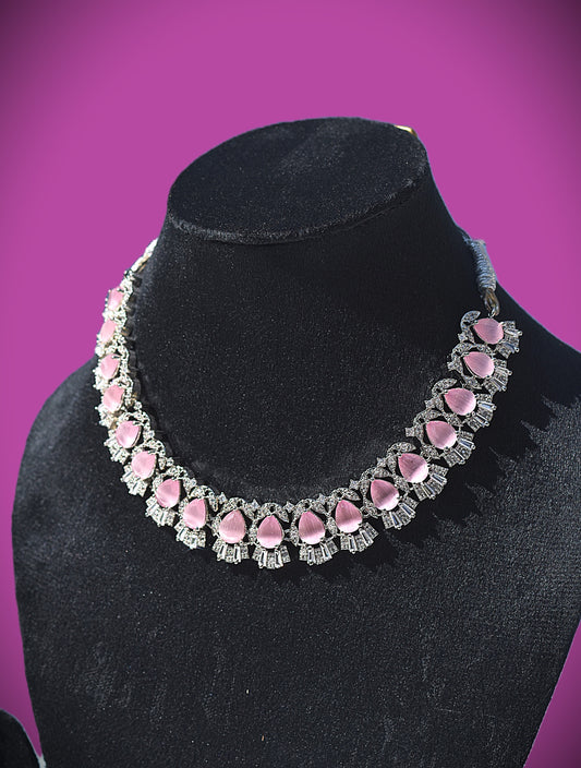 Baby pink American diamonds necklace