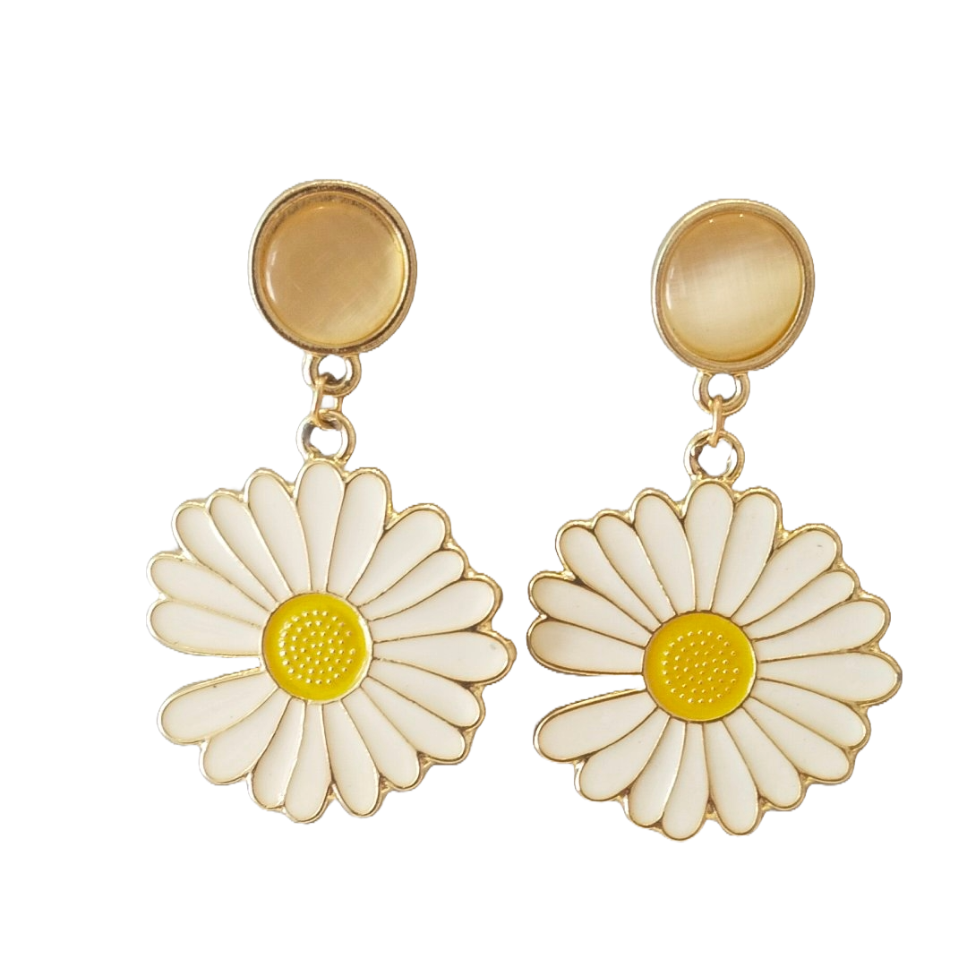 Elegant Daisy Drop Earrings – Boho Floral Statement