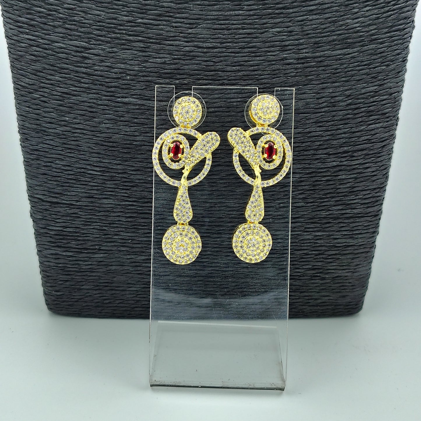Gold-Plated Crystal Necklace and Earrings Set with Ruby Red Accent