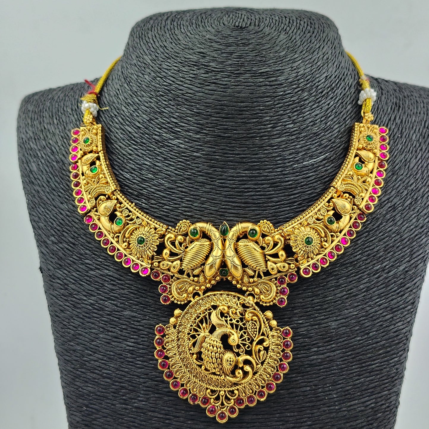 Traditional Gold-Plated Temple Jewellery Set with Jhumka Earrings