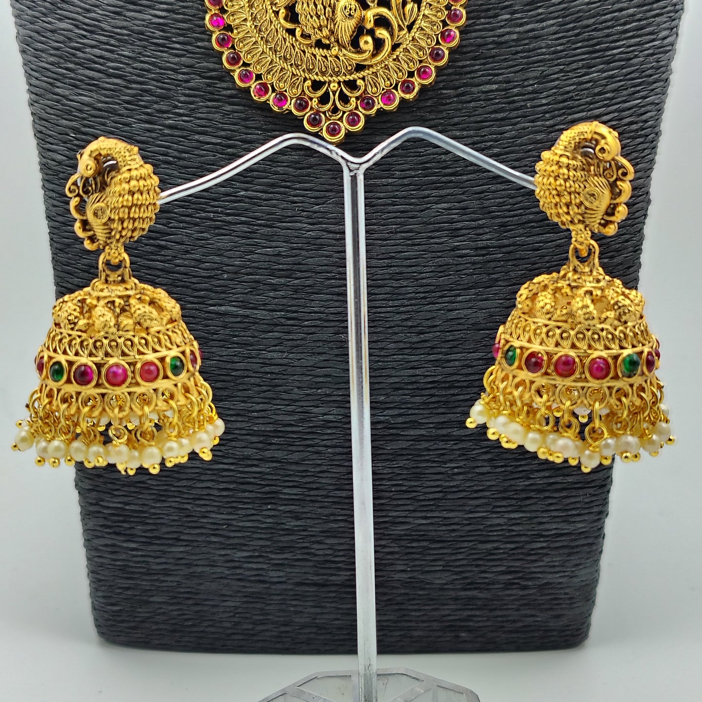 Traditional Gold-Plated Temple Jewellery Set with Jhumka Earrings