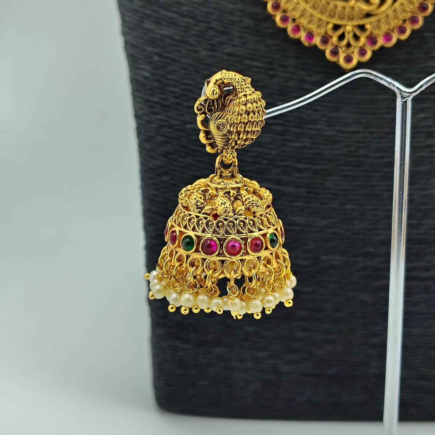 Traditional Gold-Plated Temple Jewellery Set with Jhumka Earrings