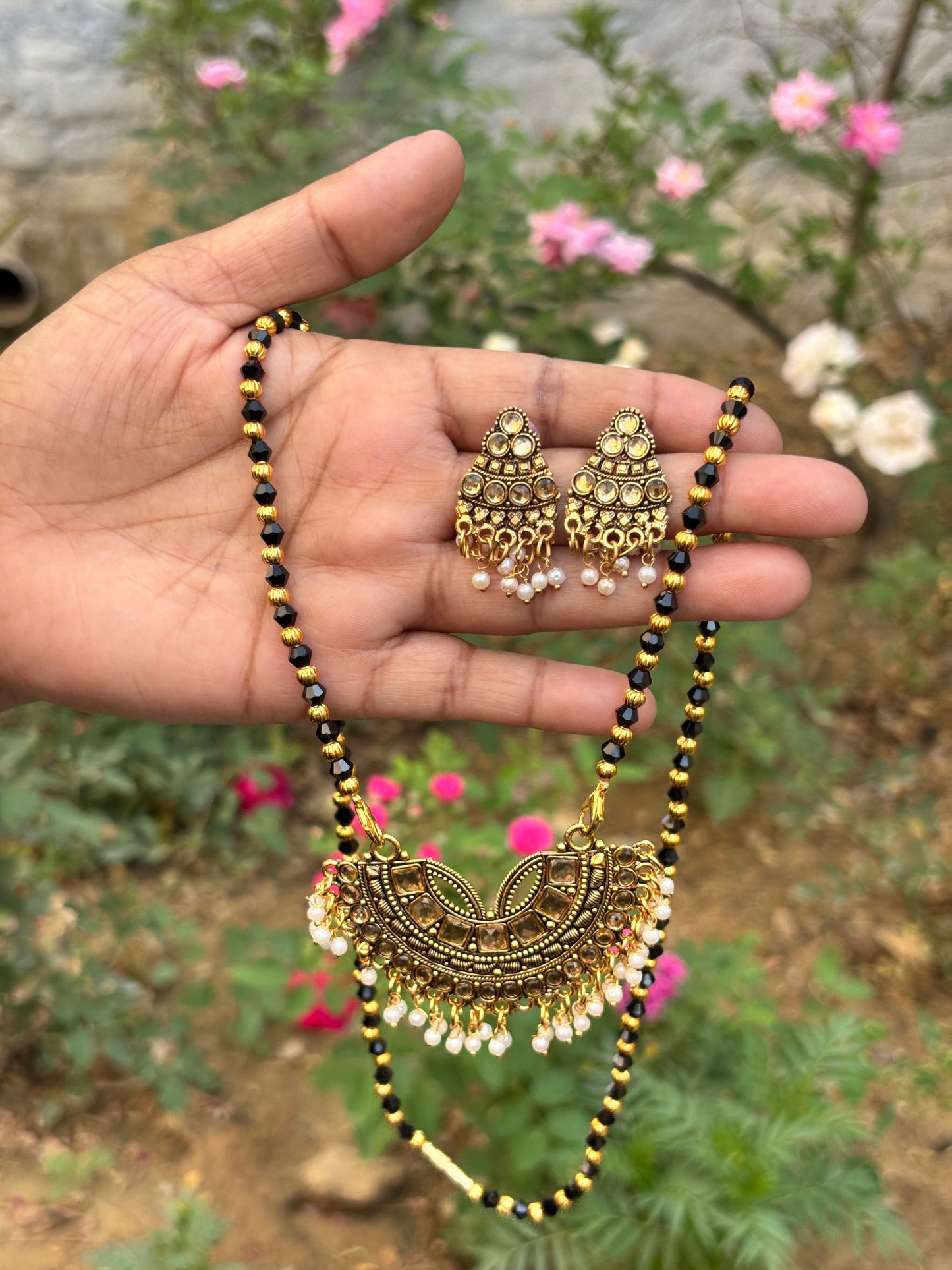 Gold-Plated Mangalsutra & Earrings Set – Timeless Beauty