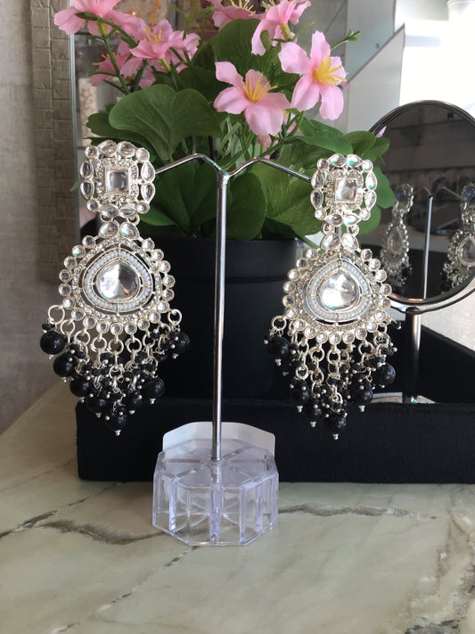 Black Silver Polish Dangle Earring