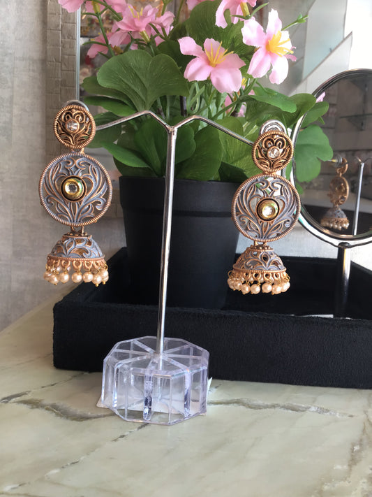 Gold Plated Pink Meena Dangler Jhumki Earrings for Women