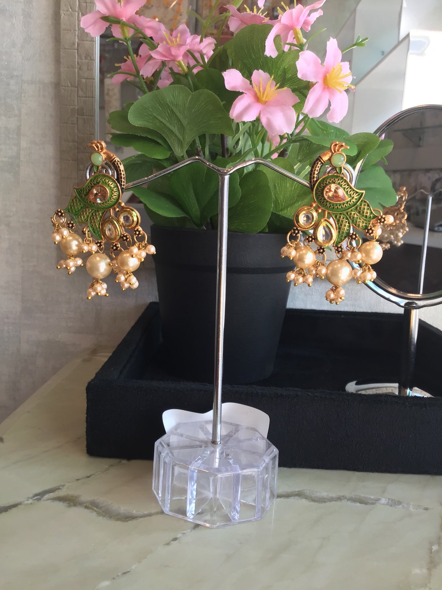 Gold Plated Peacock Dangler Earrings