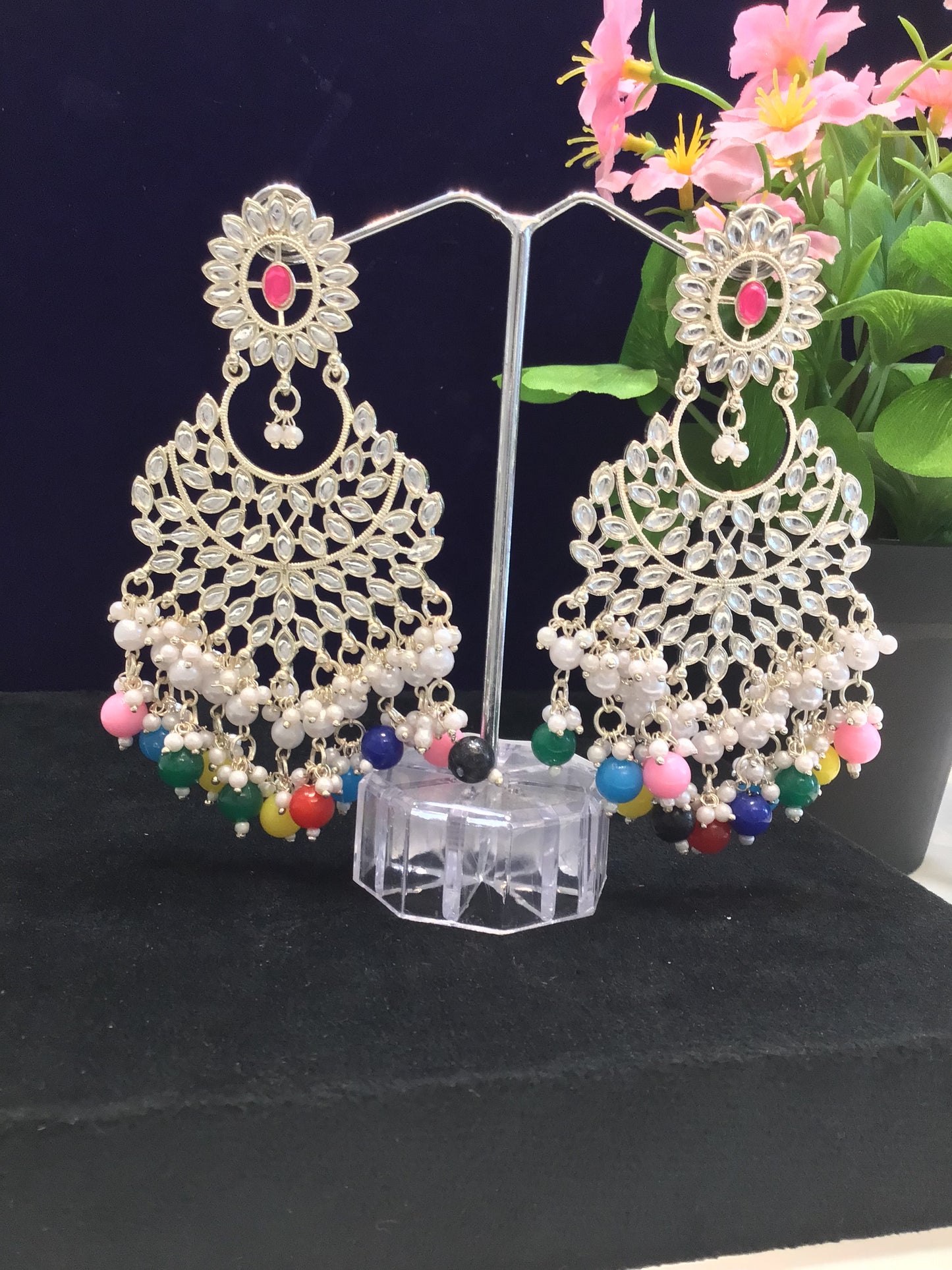 Multicolor Rhodium Silver Polish Dangle Earring