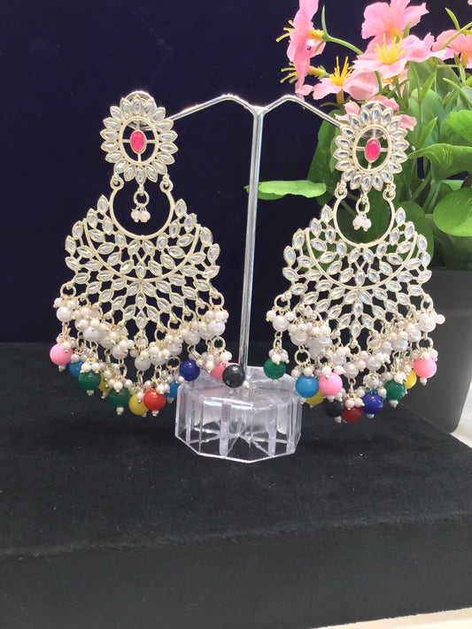 Multicolor Rhodium Silver Polish Dangle Earring