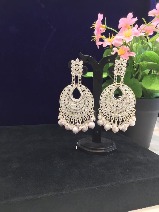 White Silver Polish Dangle Earring
