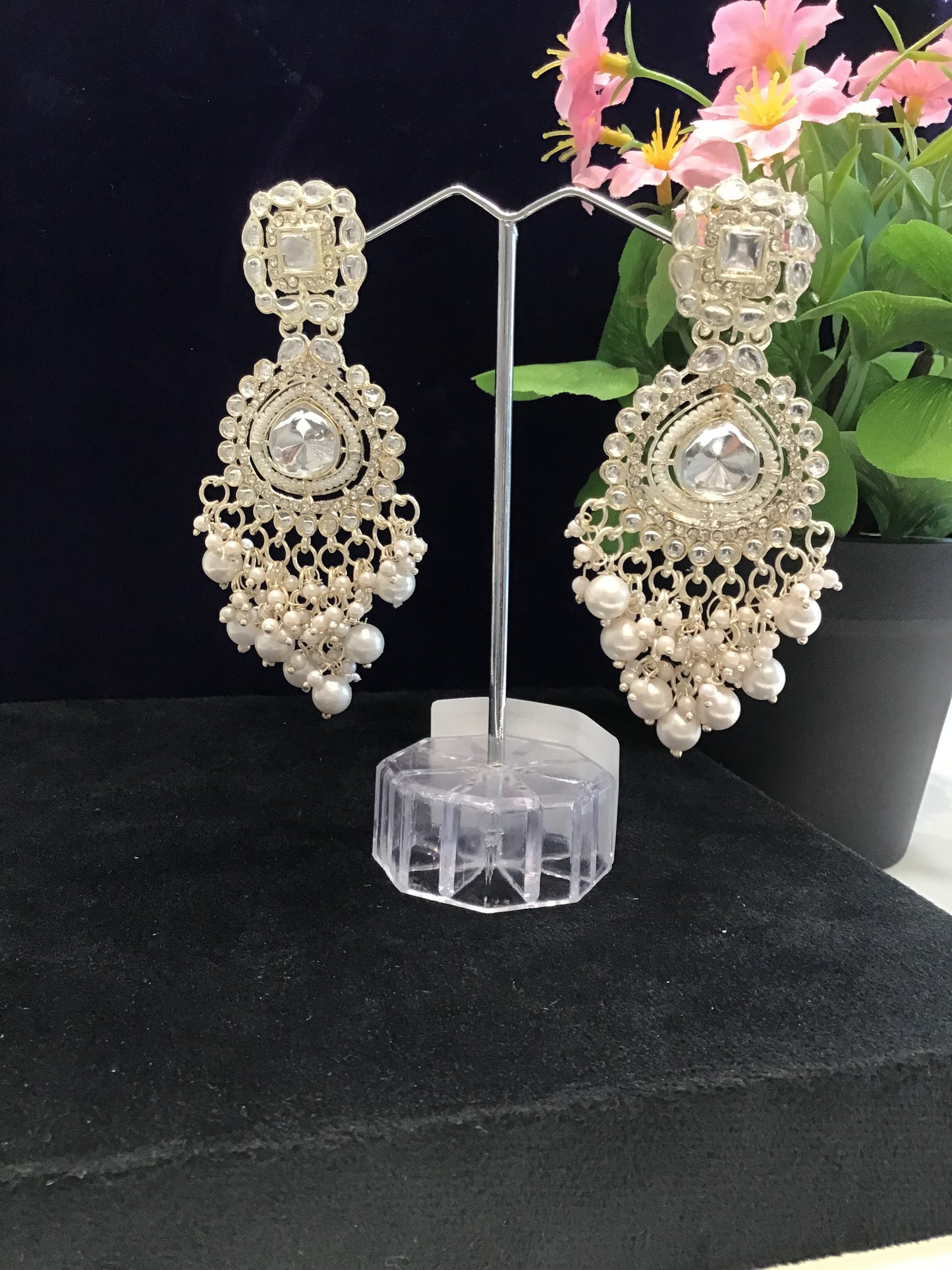 White Silver Polish Dangle Earring