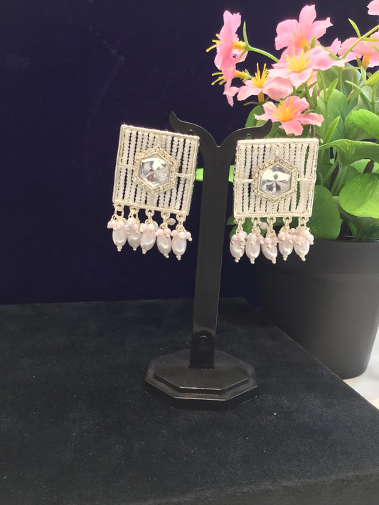 White Silver Polish Drop Earring