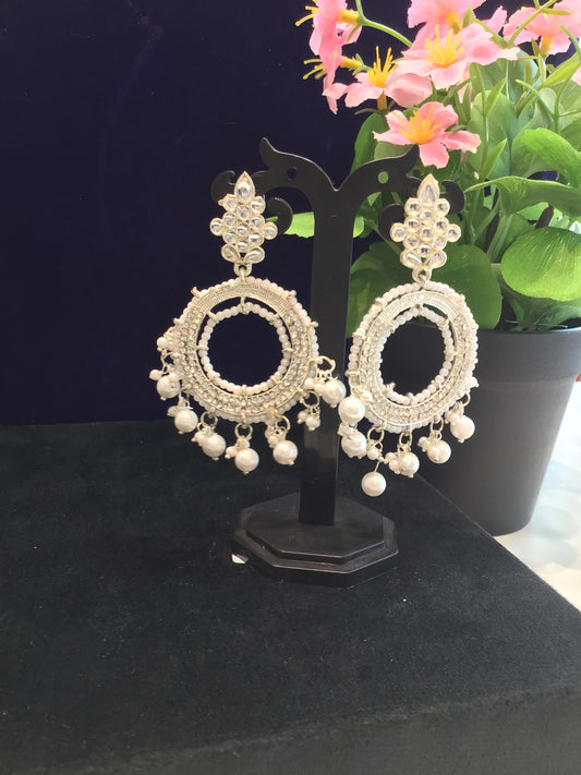 White Silver Polish Dangle Earring