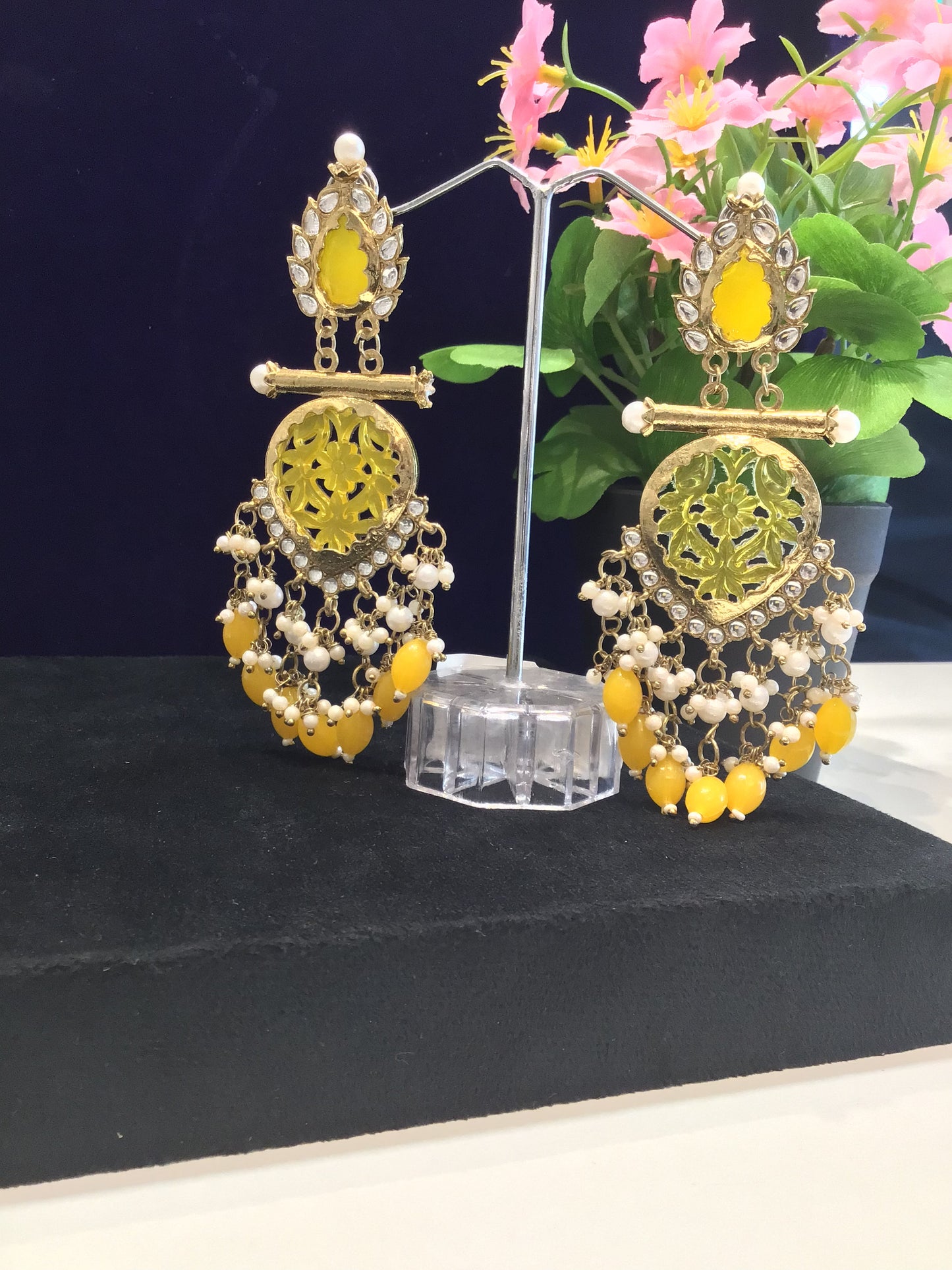 Yellow Mendi Gold Polish Dangle Earring