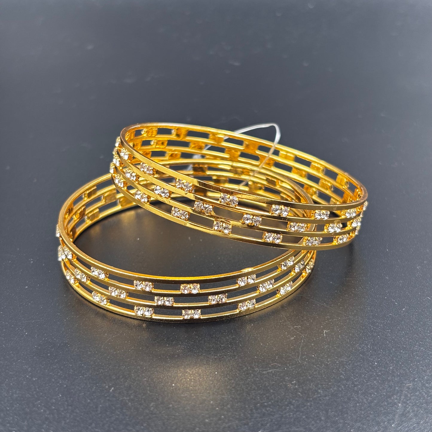 Gold Plated Crystal Bangles Set, Traditional Design, set of 2 size 2 6