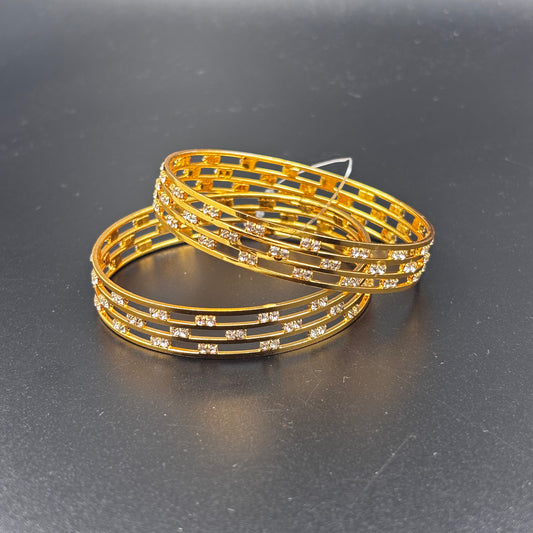Gold Plated Crystal Bangles Set, Traditional Design, set of 2 size 2 6