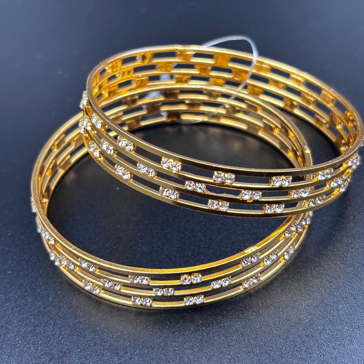 Gold Plated Crystal Bangles Set, Traditional Design, set of 2 size 2 6