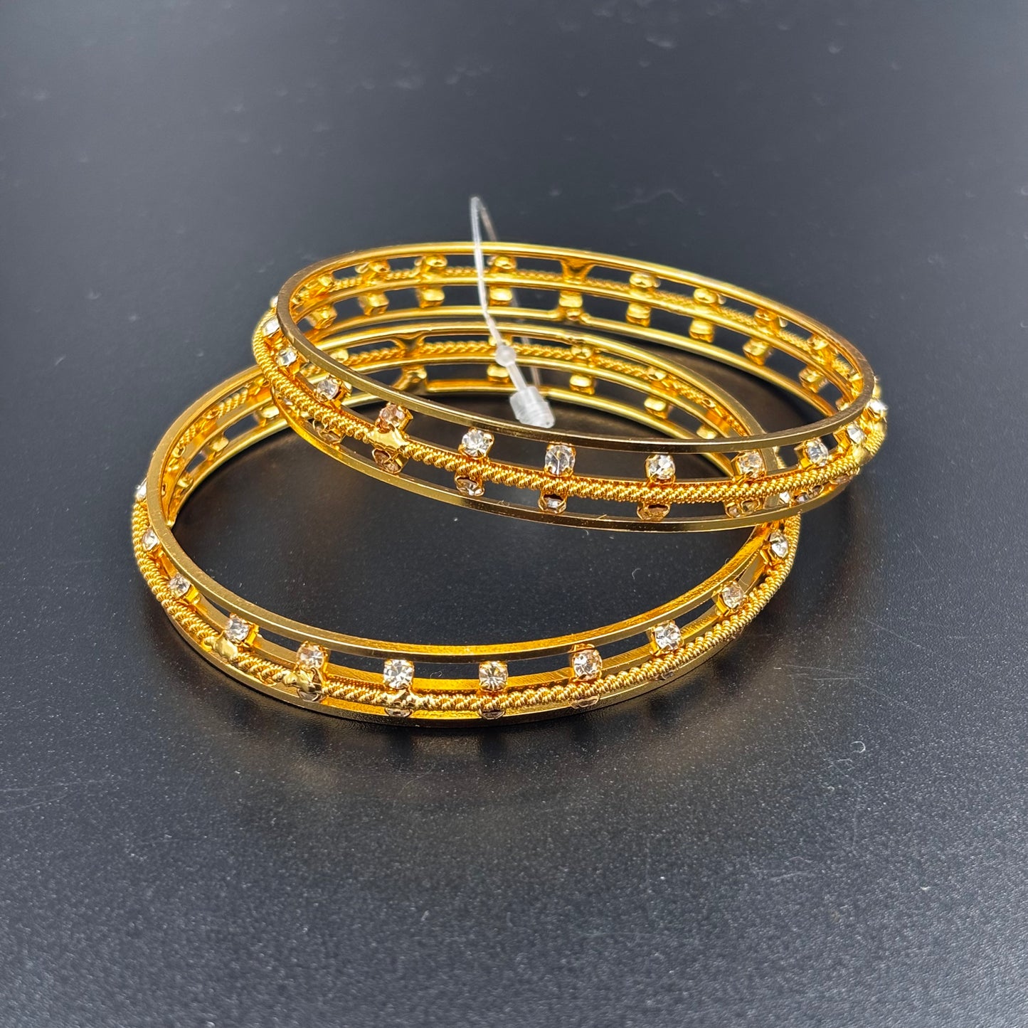 Traditional Gold-Plated Bangles with Crystal Stones, Set of 2, Ethnic Design size 2 6