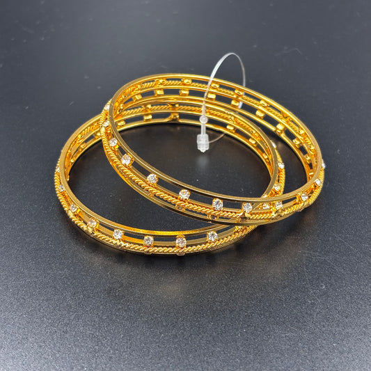 Traditional Gold-Plated Bangles with Crystal Stones, Set of 2, Ethnic Design size 2 6
