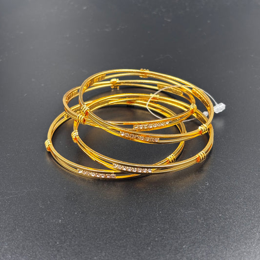 Gold-Plated Crystal Bangle Bracelet Set, Rhinestone Studded, 4 Pieces size 2 6