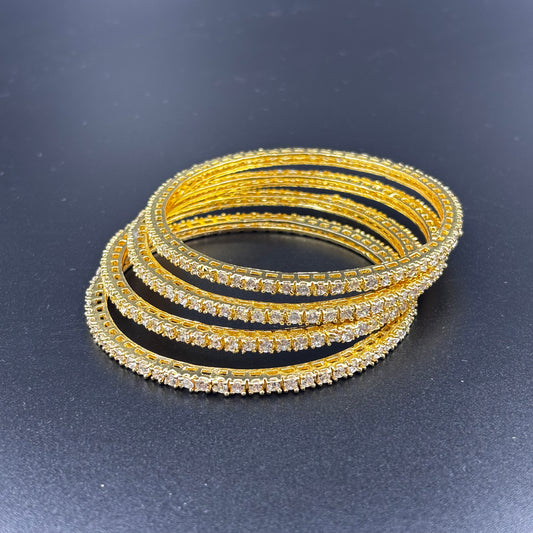 Crystal Studded Gold-Plated Bangles Set, Traditional Design, Set of 4 size 2 6
