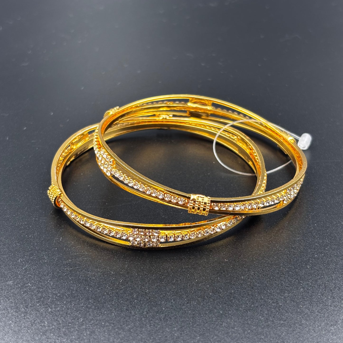 Crystal-Studded Gold-Plated Bangles Set, Traditional Design, Pack of 2 Size 2:6