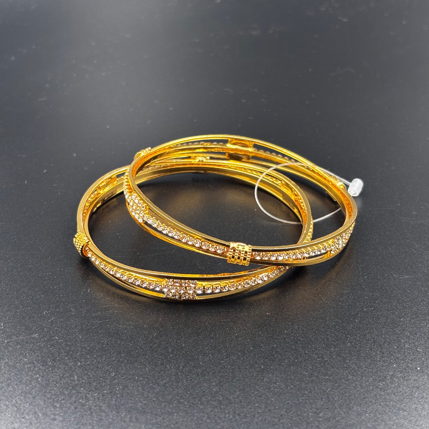 Crystal-Studded Gold-Plated Bangles Set, Traditional Design, Pack of 2 Size 2:6