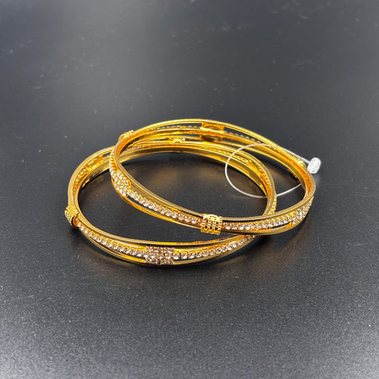 Crystal-Studded Gold-Plated Bangles Set, Traditional Design, Pack of 2 Size 2:6