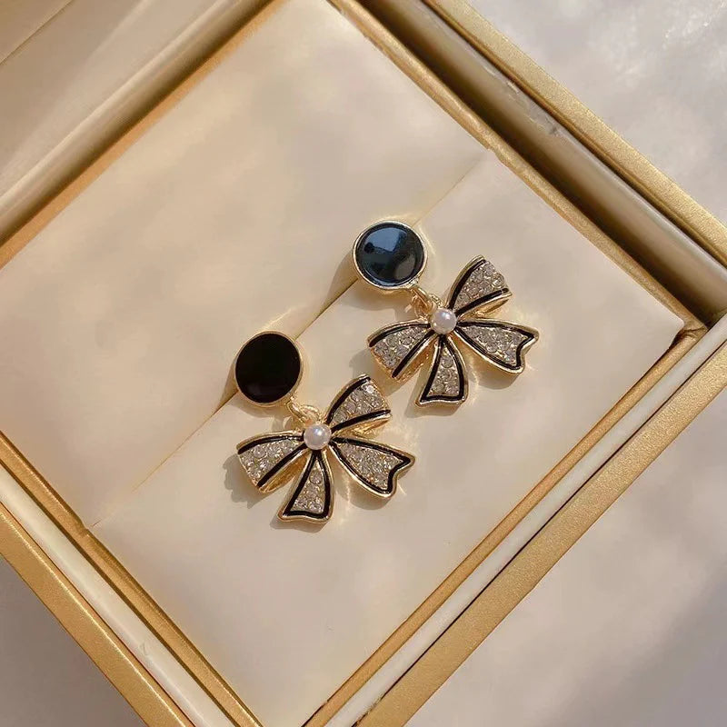 Gold-Plated Rhinestone Studded Contemporary Drop Earrings