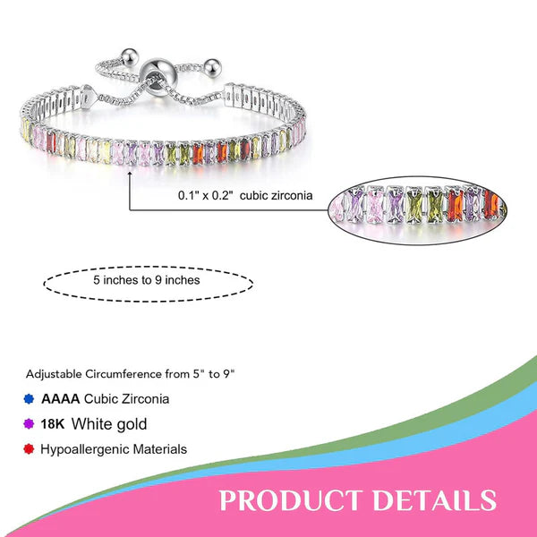 Silver Plated Rectangular Cut Cubic Zirconia Multicolor Matrix Anti Tarnish Tennis Bracelet