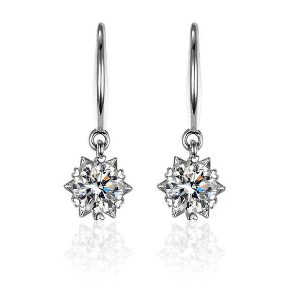 Silver Plated Crystal Studded Anti Tarnish Circular Solitaire Drop Earrings