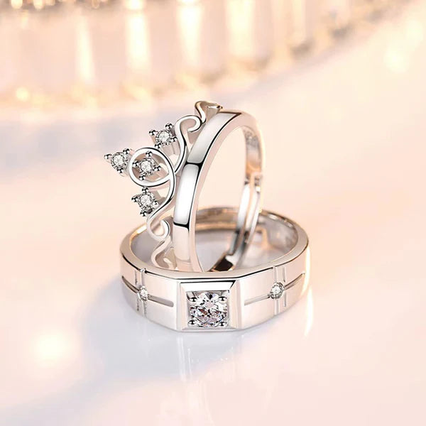 Silver Plated American Diamonds Studded Classic Adjustable Couple Rings