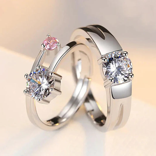 Silver Plated American Diamonds Studded Classic Adjustable Couple Rings