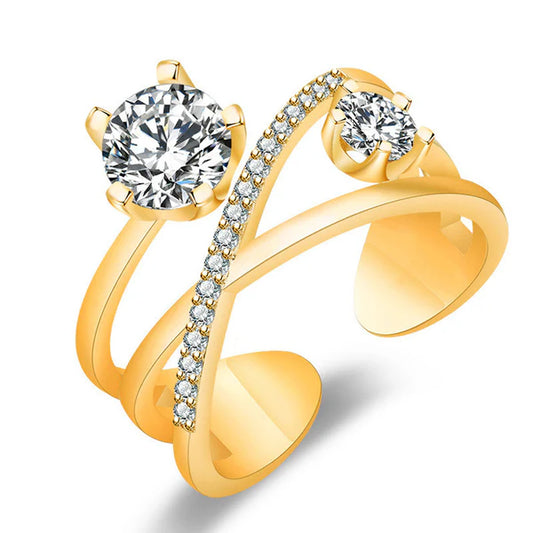 Gold Plated American Diamond Studded Contemporary Korean Finger Ring