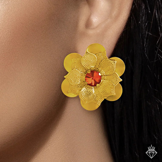 Anti-Tarnish Ruby Flower Earrings
