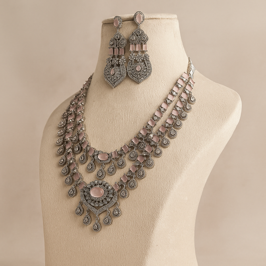 Vintage Style Crystal Necklace Set with Pink Stones
