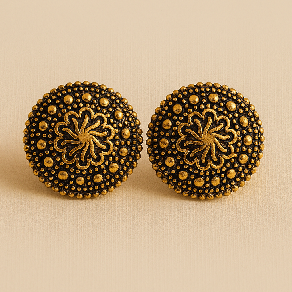 Gold-Plated Traditional Stud Earrings with Orange Stone